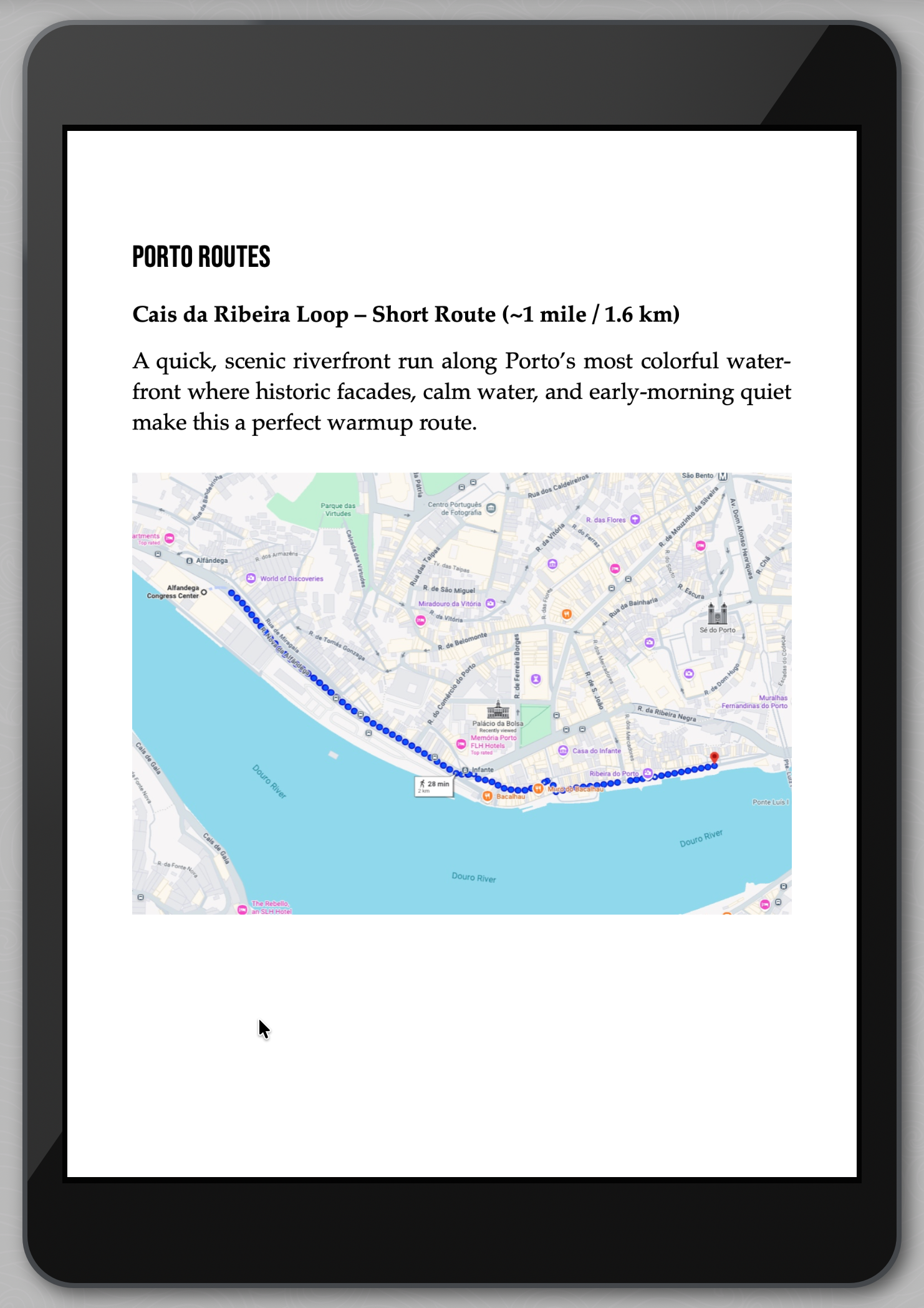 Map of Porto routes displayed on a tablet screen