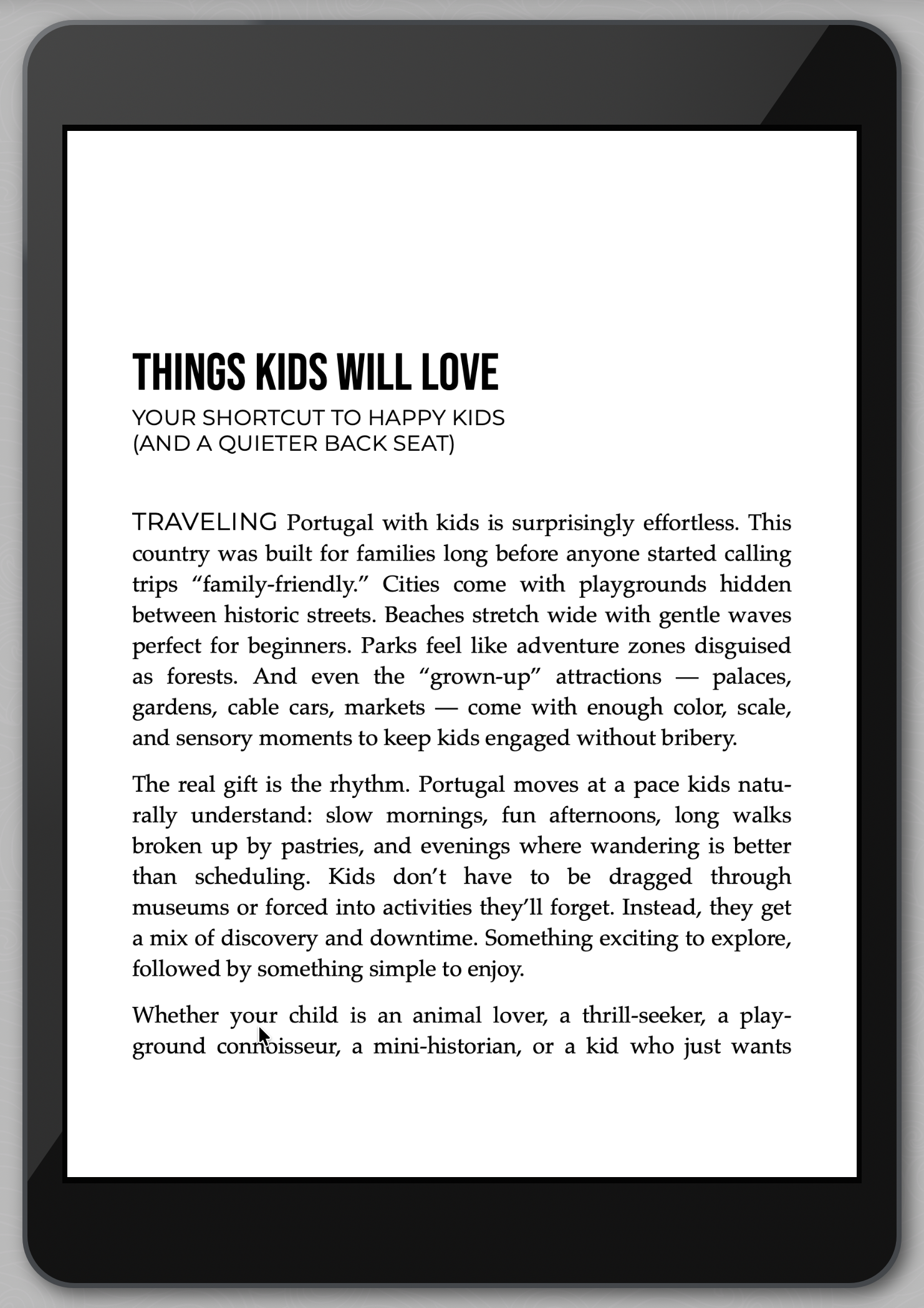 E-reader displaying a text document with black and white text on a white background.